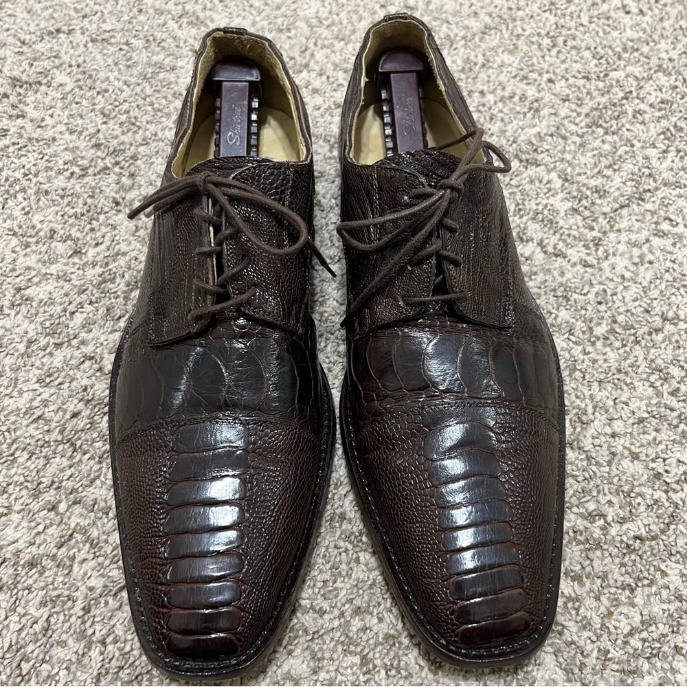 David X Genuine Ostrich Leg Dark Brown Leather Dress Shoe Men’s Size 12